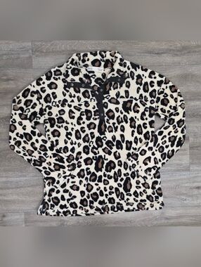 BKE Leopard Print Fleece Snap Pullover - Size Medium